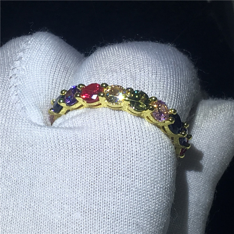 Eternity Promise Ring Mutil color 4mm Diamond cz Yellow Gold Filled 925 Silver Wedding Band Rings for women Party Jewelry