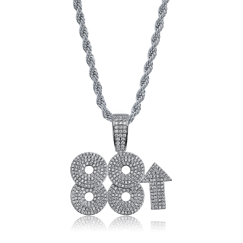 88 Rising Rich Chigga Pendant Necklace Hip Hop Full Cubic Zirconia with Silver Gold Twist Chain