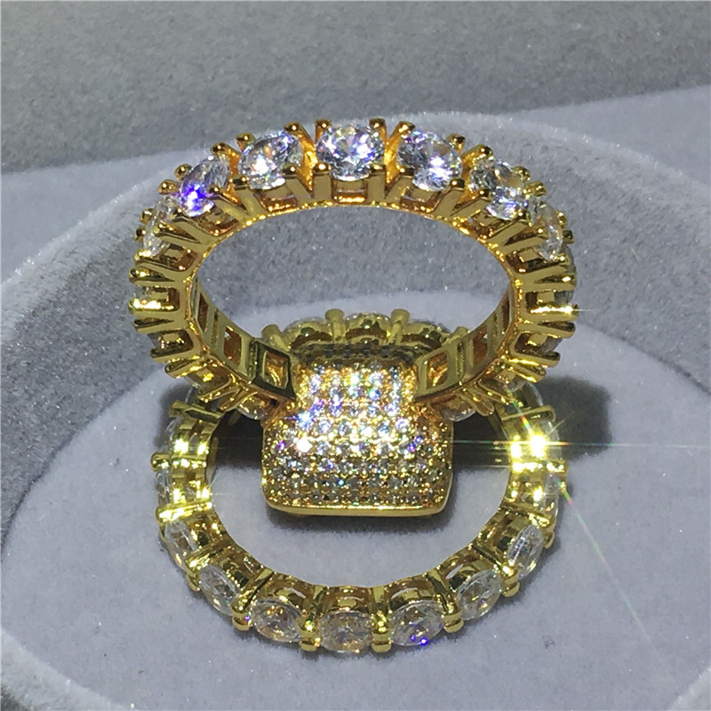 New Hot Sale Luxury Jewelry 925 Sterling Silver&Rose Gold Fill Princess Cut White Topaz CZ Diamond Gemstones Party Women Wedding Bridal Ring