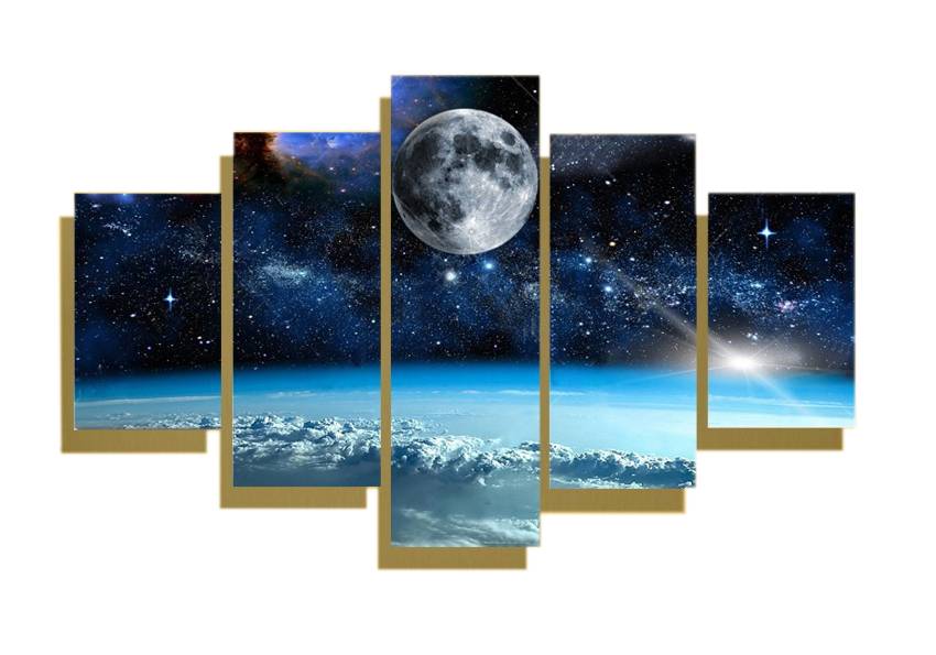 5pcs/set Unframed Moon and Star Universe Scenery Oil Painting On Canvas Wall Art Painting Art Picture For Living Room Decoration