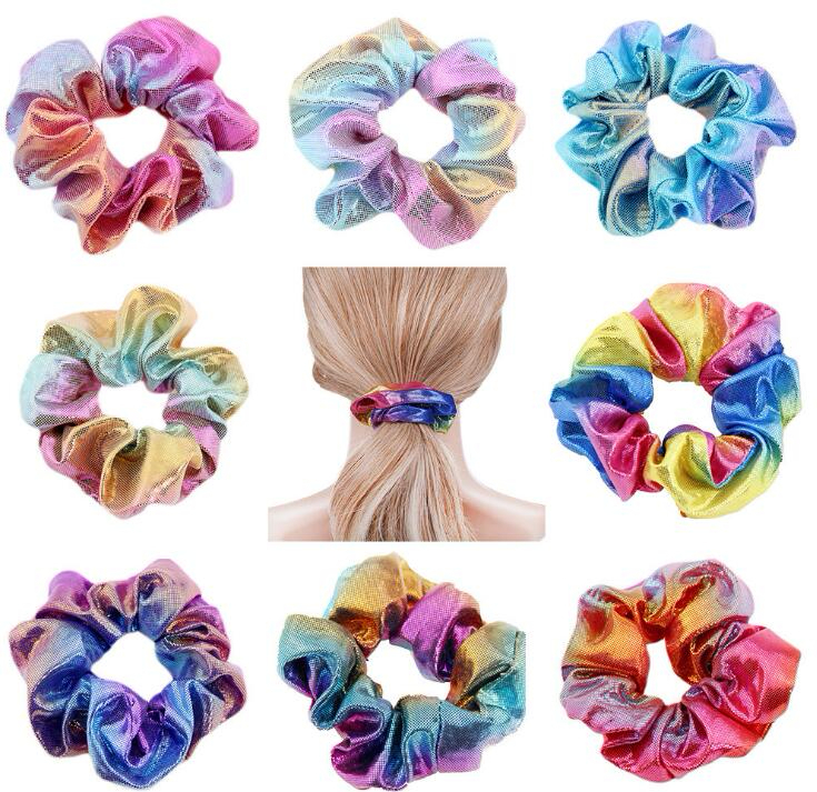 Hair Scrunchie Accesories Women Girl Ponytail Holder Rope Hair scrunchies Dot Shiny Fabric Gradient color Laser Hair bands Headbands GB1665