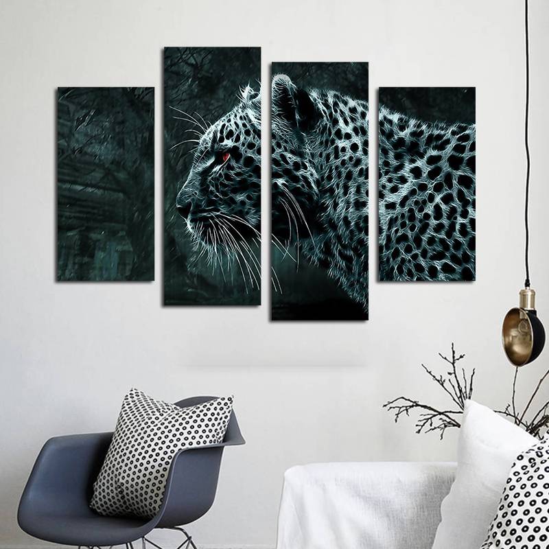 4pcs/set Unframed The Red Eyes Leopard Forest Print On Canvas Wall Art Picture For Home and Living Room Decor