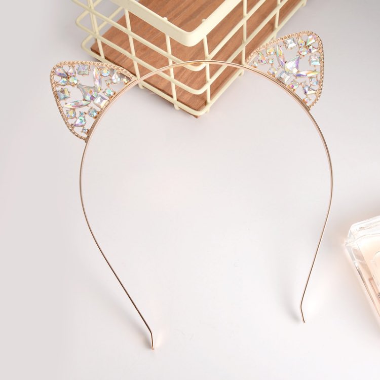 Hair Accessories Cat Ear Headband For Kids And Adult 3 Colors Head Hoop Rhinestones Metal Hairband Christmas Gift