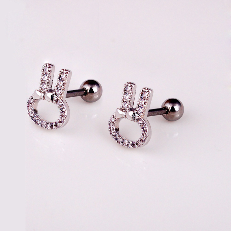 Shiny Zircon Hollow Cute Cat Animal Screwback Stud Earring Ear Bone Nail Jewelry No Fading No Allergies
