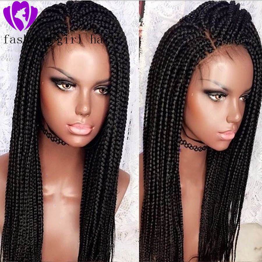 28 Inches 13x4 Braided Wigs Synthetic Lace Front Wig updo Braided Wigs with Baby Hair for Black Women Cornrow box Braided Wig
