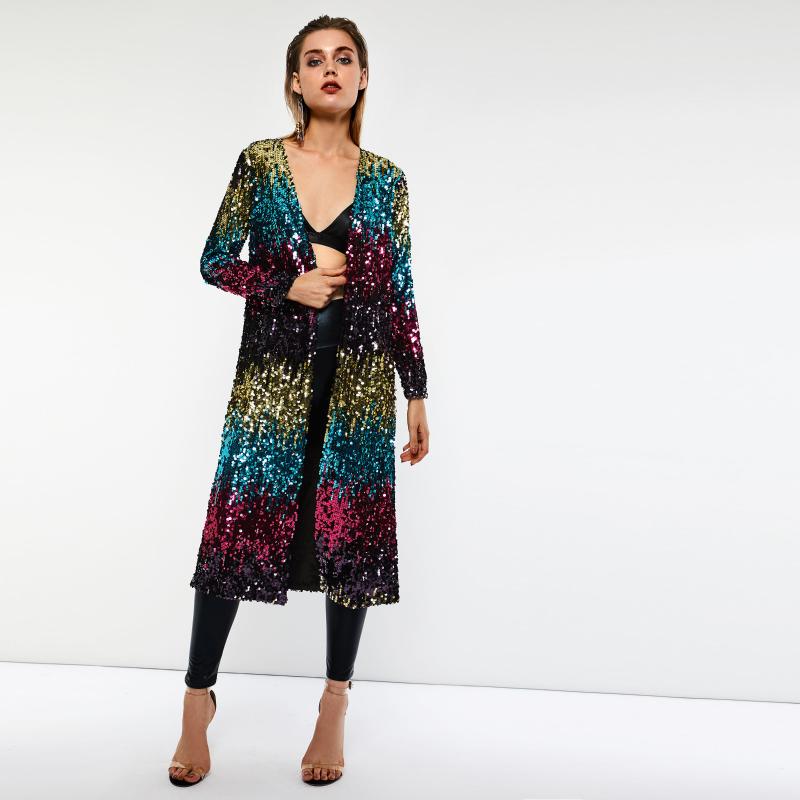 Women Spring Fall Ladies Sequins Party Cocktail Overcoats Color Block Long Sleeve Long Trench Street Wear Gypsy Slim Coats, Blue 
Women Spring Fall Ladies Sequins Party Cocktail Overcoats Color Block Long Sleeve Long Trench Street Wear Gypsy Slim Coats, Blue