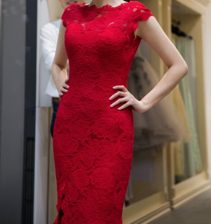 Deep V-Back Lace Mermaid Evening Dress Side Split Sweep Train Evening Gowns