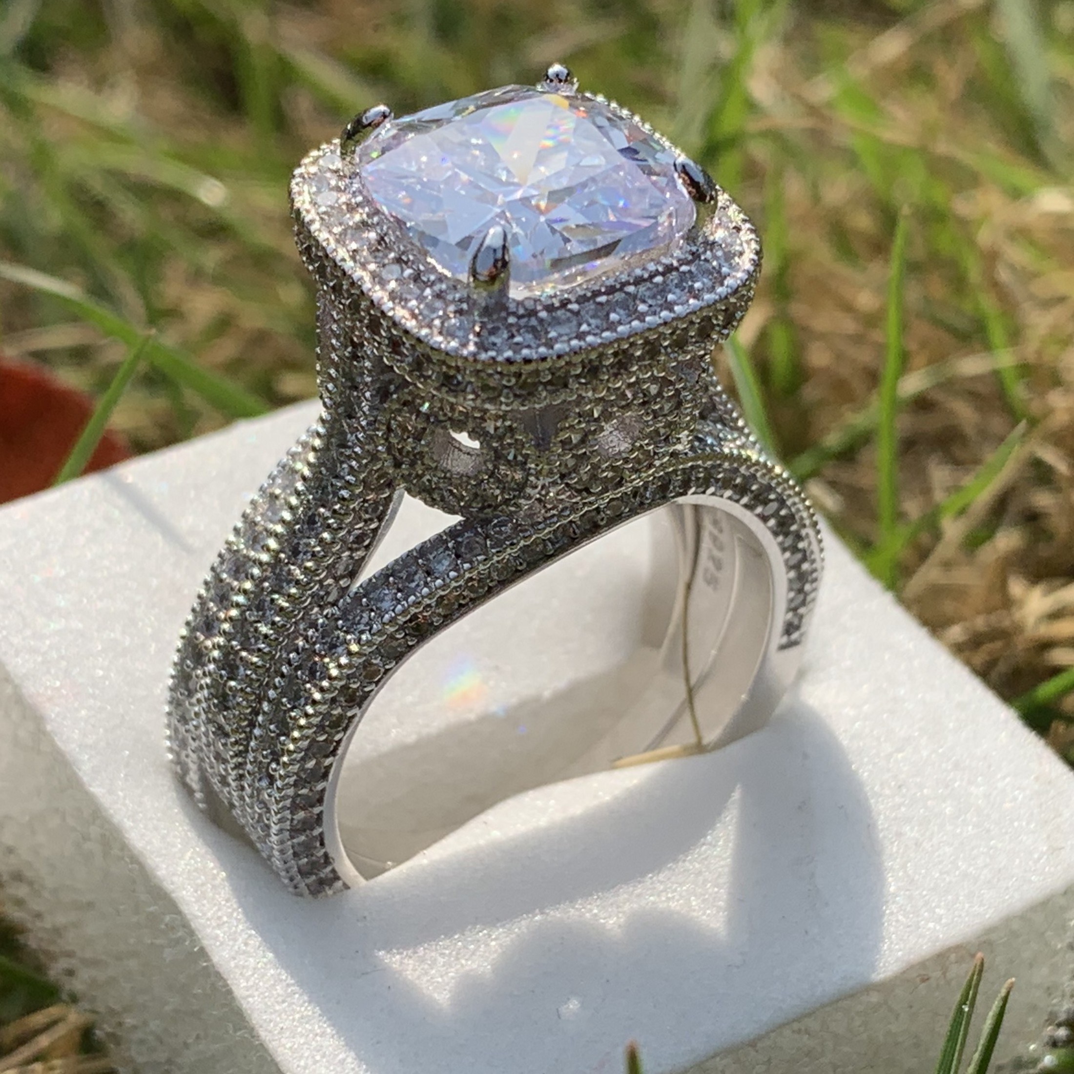 2019 New Hot Ring Set Vintage Fashion Jewelry 925 Sterling Silver Cushion Shape White Topaz CZ Diamond 3pcs Women Wedding Band Ring Gift