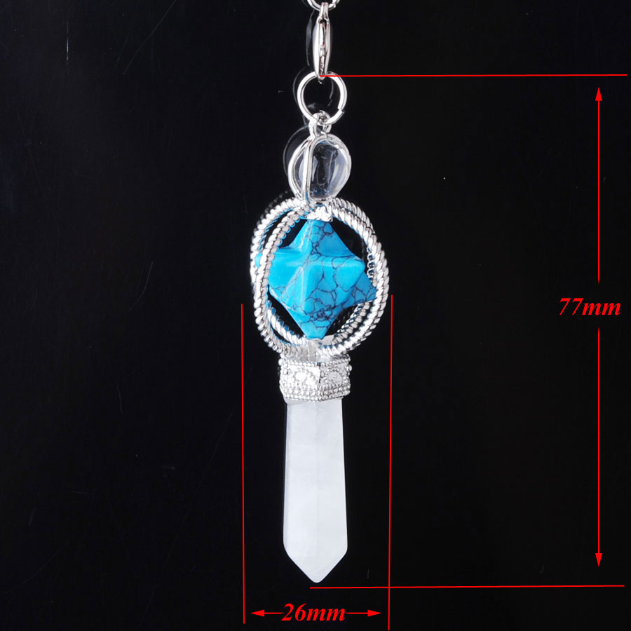 WOJIAER Natural Blue Turquoise Stone Pendants Reiki Healing Merkaba Dowsing Pendulum Bead Pendule Necklaces Radiesthesia Jewelry N8164