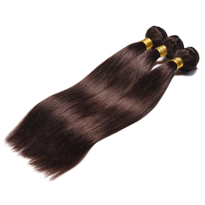 Peruvian Human Hair 2# Color Straight 3 Bundles With 4X4 Lace Closure With Baby Hair Extensions Body Wave Products 4 PCS