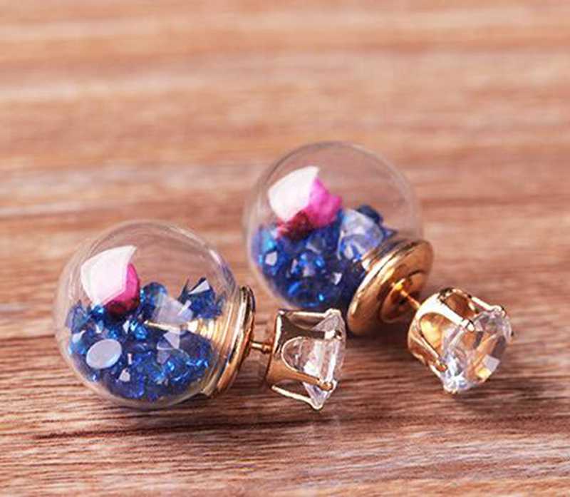 Glass ball broken Jewelry diamonds dry flower earrings Charm natural dried romantic elegant sweet beauty sexual girl