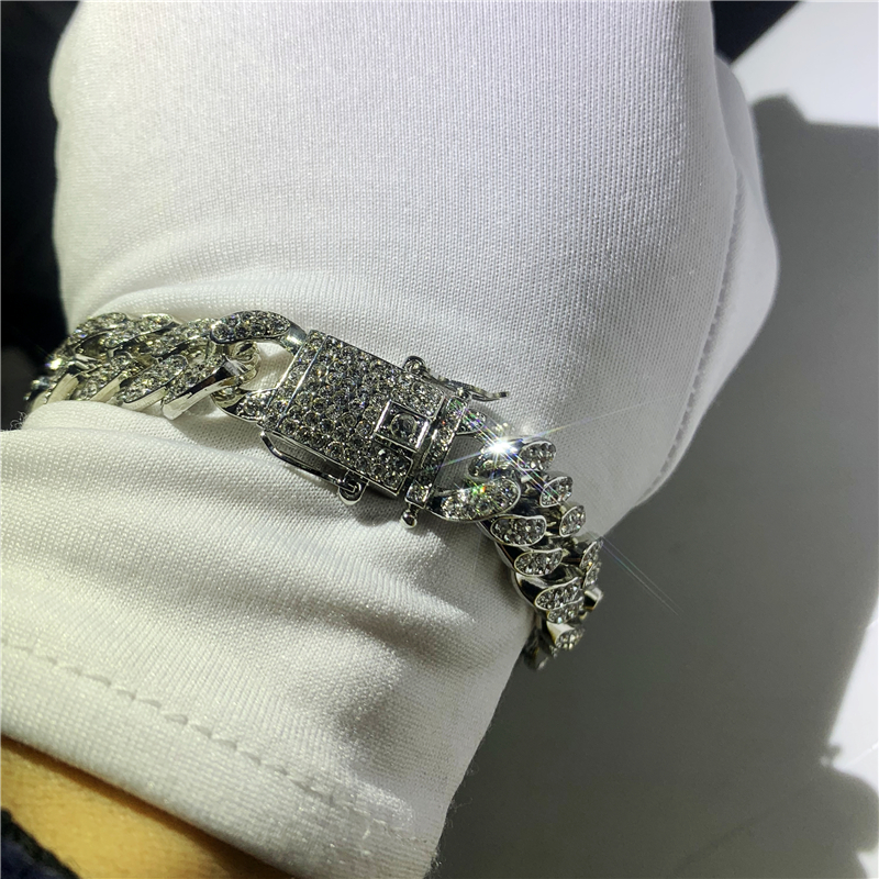 Vecalon Mens Fashion Iced Out Fashion Bracelets High Quality Gold Cuban Link Chain Miami Bracelet Hip Hop Jewelry