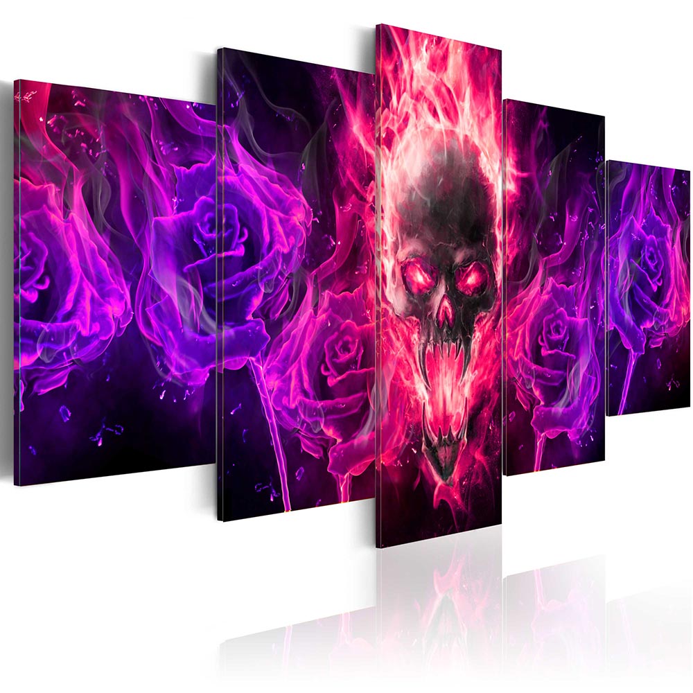 5 Panel Unframed Printed Skulls Flame Flower Canvas Painting Home Decor Wall Art Personalized Colorful Poster Pictures