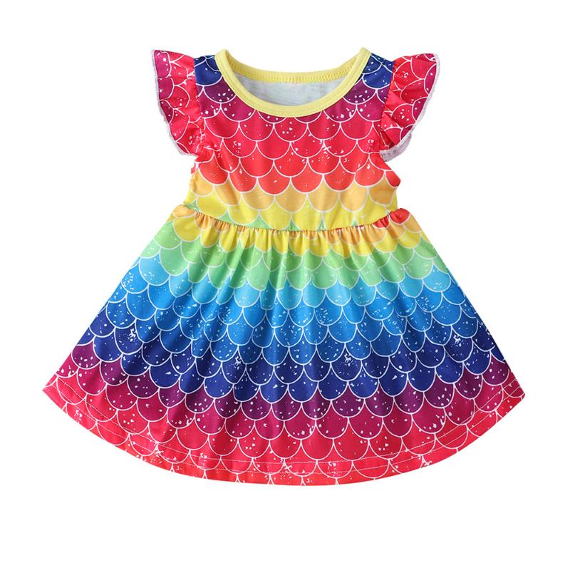 2020 Baby Girls Rainbow Color Dress Summer Fashion Scales Pattern Round Neck Flying Sleeve Princess Dress, Multi
2020 Baby Girls Rainbow Color Dress Summer Fashion Scales Pattern Round Neck Flying Sleeve Princess Dress, Multi