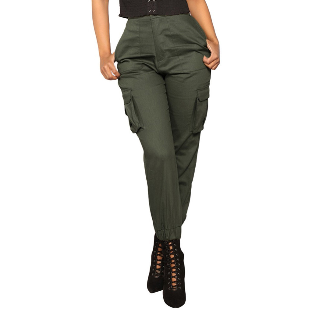 High Waist New Loose Joggers Army Harem Camo Streetwear Punk Black Cargo Pants Women Capris Trousers #o C19041102