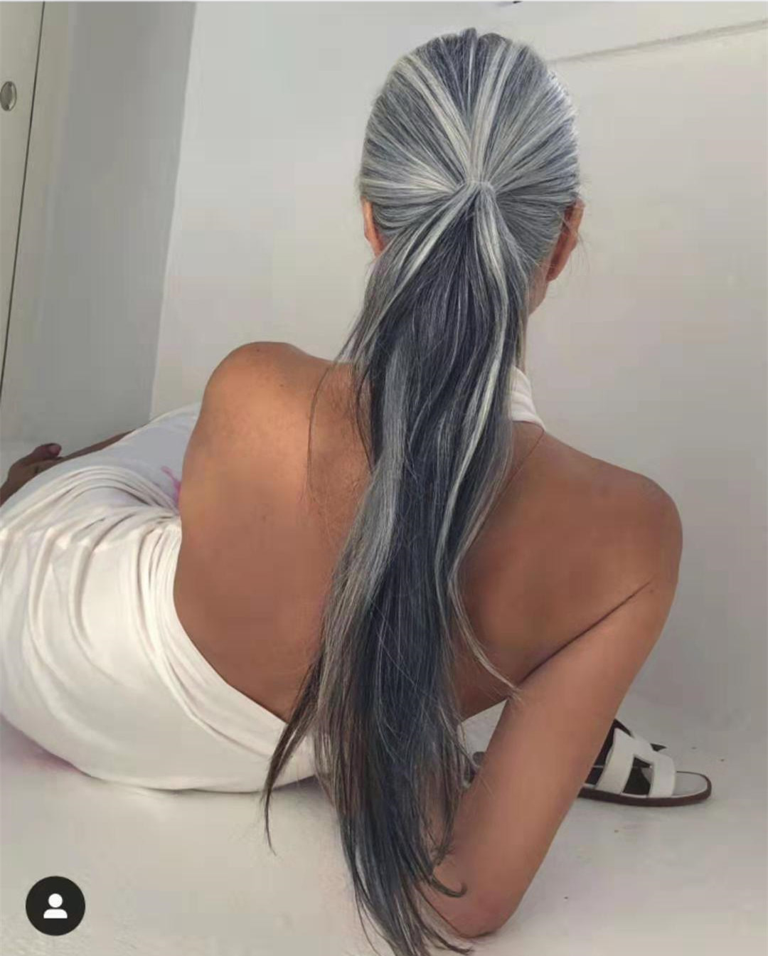 Long sleek salt and pepper natural grey straight ponytail in 26 inches black mixed naturally highlights gray hair ponytail extension wraps pony tail h
