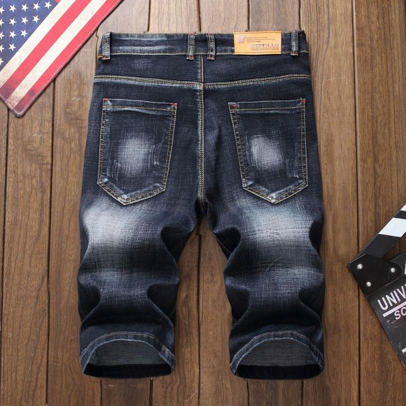Summer Style Men Denim Trousers Zipper Dragon Pattern Hole Straight Shorts Jeans For Blue And Black B3
