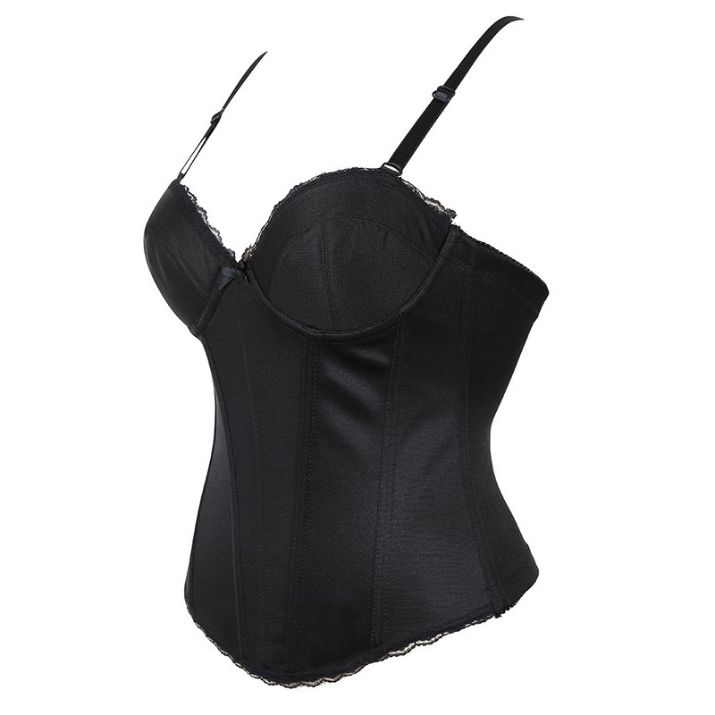 White Bridal Overbust Bustier Silky Satin Solid Wedding Party Corset Top Women's Fashion Body Shaper Underwear Black White