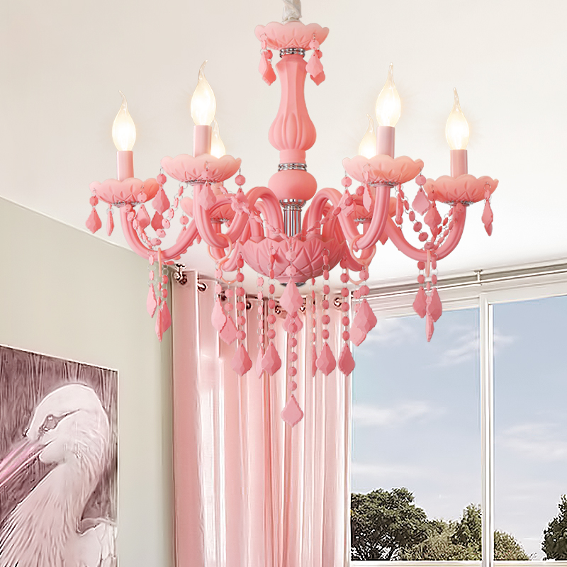 Nordic Macaron children's room lamp girl princess chandelier pink crystal bedroom chandelier color glass crystals for chandeliers - view 5