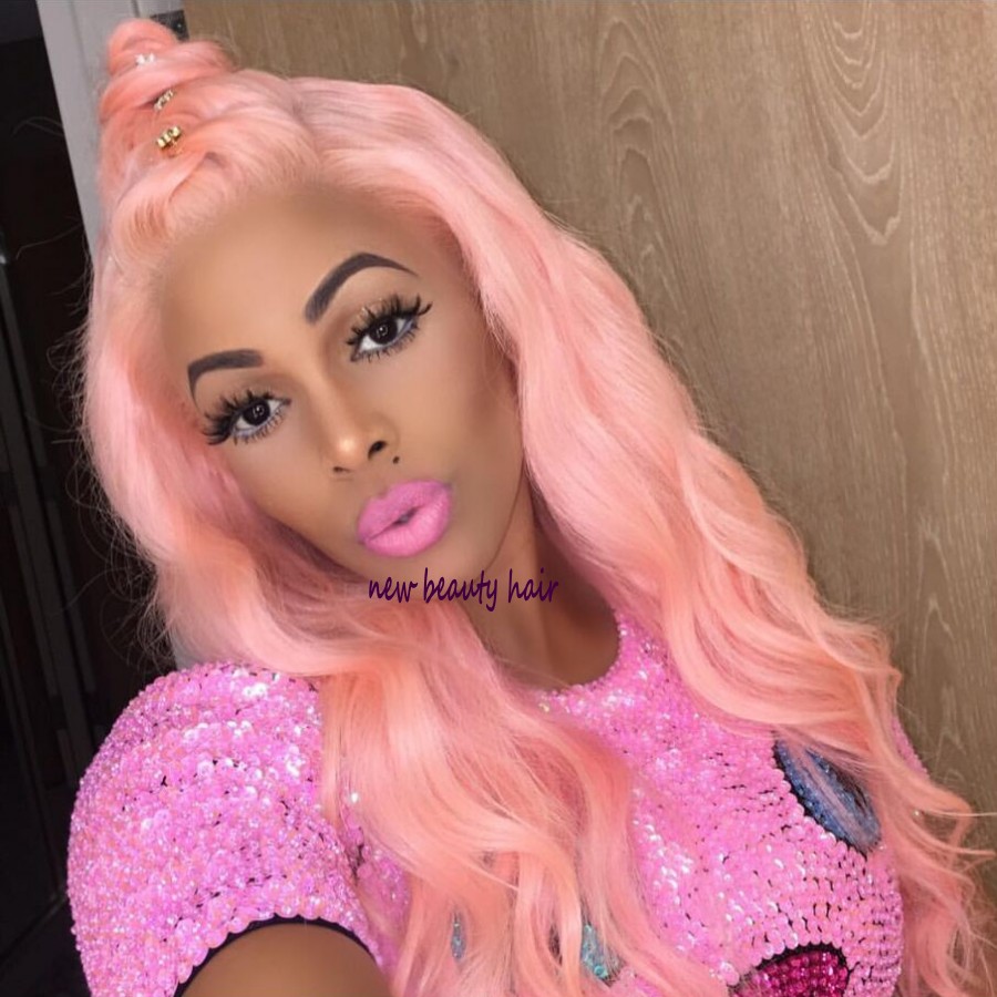 Short Wavy Pastel Pink Lace Front Wig Bob Glueless Synthetic Heat Resistant Body Wave Women Natural Hairline brazilian hair Wig