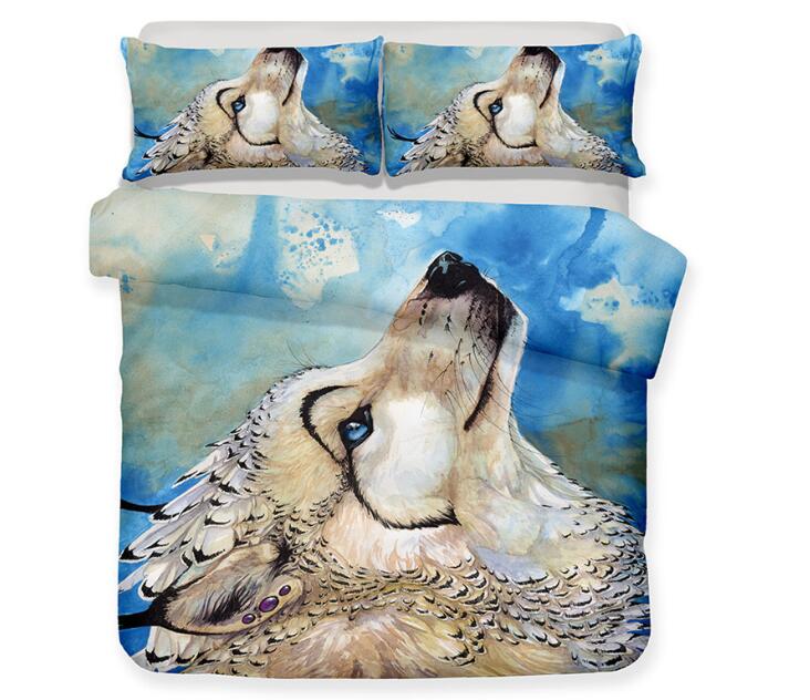 3D Wolf Printed Bedding Set Pattern Bed Clothes Comforter Cover Bed Sheet Sets Pillowcase Polyester