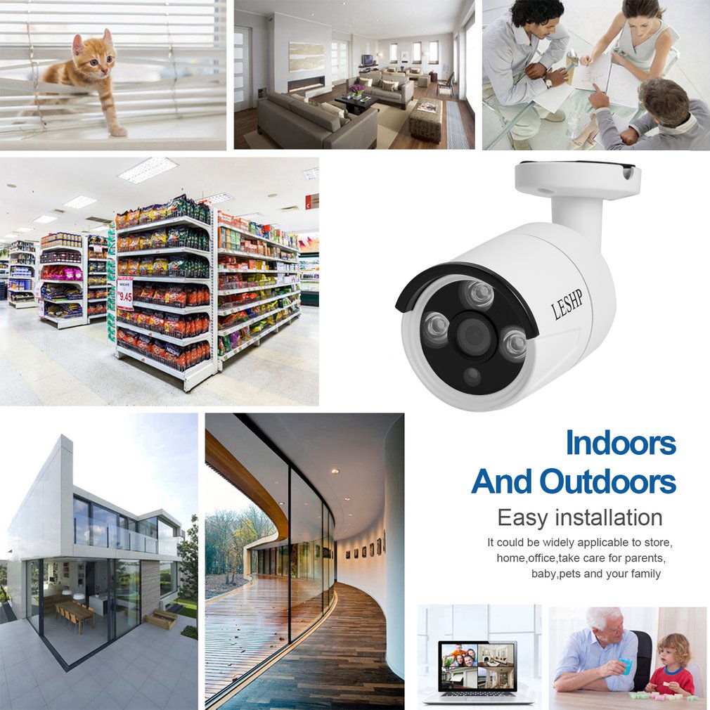LESHP HD 4.0MP POE IP Bullet Camera Outdoor Waterproof Security Camera Day/Night Vision Motion Detection Intelligent Alarm