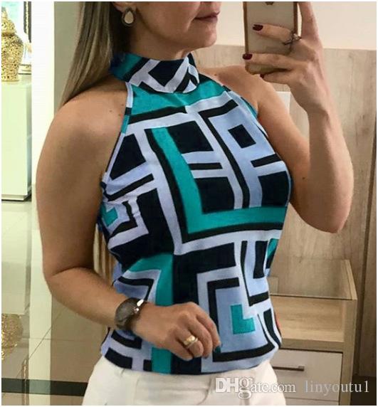 2020 Men's Fashion Summer Sexy Sleeveless Neck Stitching Printed Chiffon T-shirt Top for Women crop top