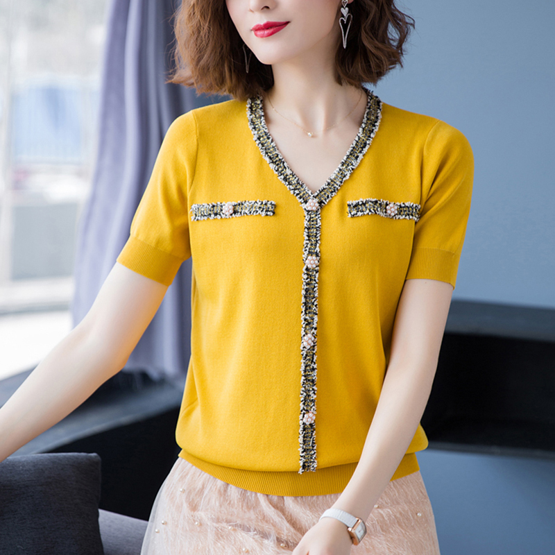 Short Sleeve Thin Sweater Knitted Pullover Women Patchwork V-Neck Sweaters Pull Femme Jumper 2020 Summer Loose Womens Clothing, Green
Short Sleeve Thin Sweater Knitted Pullover Women Patchwork V-Neck Sweaters Pull Femme Jumper 2020 Summer Loose Womens Clothing, Green