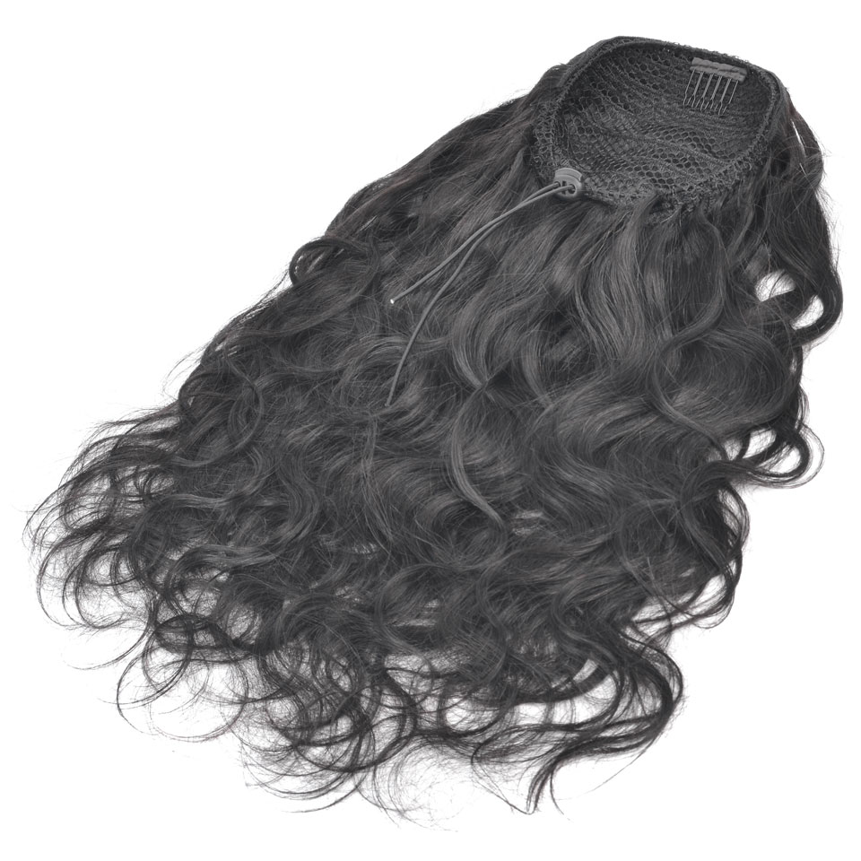 Natural Curly Ponytail, Elastic Drawstring Ponytail African American Curl Human Hair Extension Puff Pony tail Hair with Clips 140g