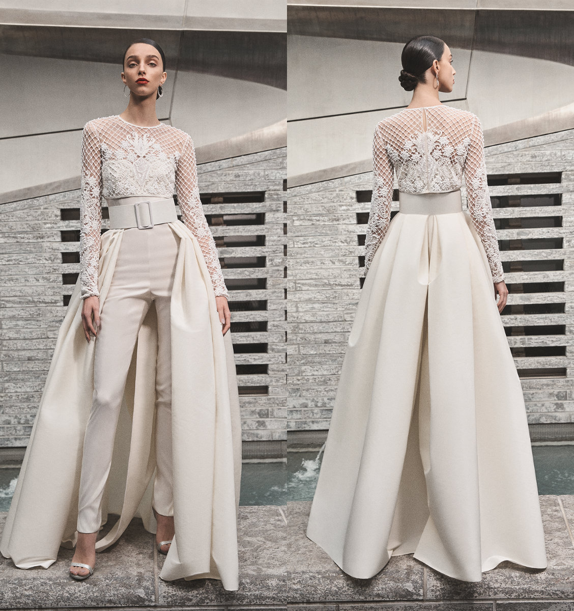 2019 Beach Wedding Dresses Women Jumpsuits With Detachable Skirt Satin Sweep Train Sweetheart Country Bridal Gowns With Jacket Long Sleeve