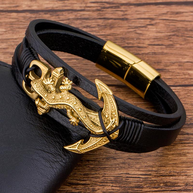 Charms Fashion Rope Braided Genuine Leather Gold Anchor Men Bracelet Animal Black Manetic Clasp Whosale Accessories Bangles
Charms Fashion Rope Braided Genuine Leather Gold Anchor Men Bracelet Animal Black Manetic Clasp Whosale Accessories Bangles