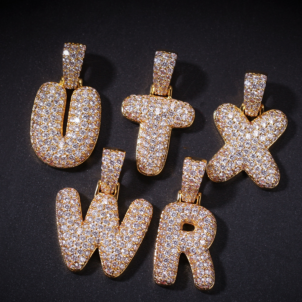 New Luxury Designer Gold Bling Diamond Bubble Letter Custom Name Pendant Necklace Mens Iced Out Cubic Zirconia Solid Initial Pendant Jewelry