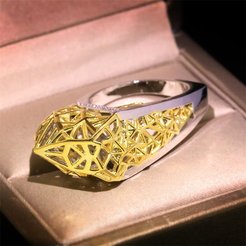 Hip Hop Vintage Fashion Jewelry 925 Sterling Silver&Gold Fill Pave Cubic Zircon Diamond Ring Women Wedding Net Ring For Lovers' Gift
