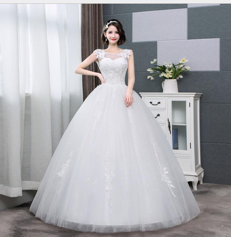Korean Style Jewel Lace Tank Sleeveless Floral Print Ball Gown Wedding Dress 2020 New Fashion Simple estidos de noivas CC