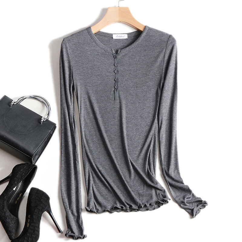 Cotton Knitted Deep V-Neck Slim Tops Sexy T shirt Front Button Ruffles Long Sleeve Autumn Elegant Women T-shirt See Through 2020, Black
Cotton Knitted Deep V-Neck Slim Tops Sexy T shirt Front Button Ruffles Long Sleeve Autumn Elegant Women T-shirt See Through 2020, Black