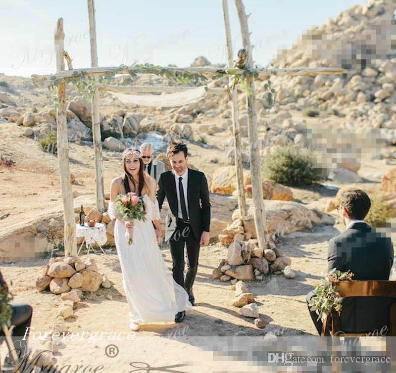 2019 New Designed Bohemian Beach Lace Chiffon Wedding Dress Long Pregnant Women Country Style Western Bridal Gown Custom Made Plus Size