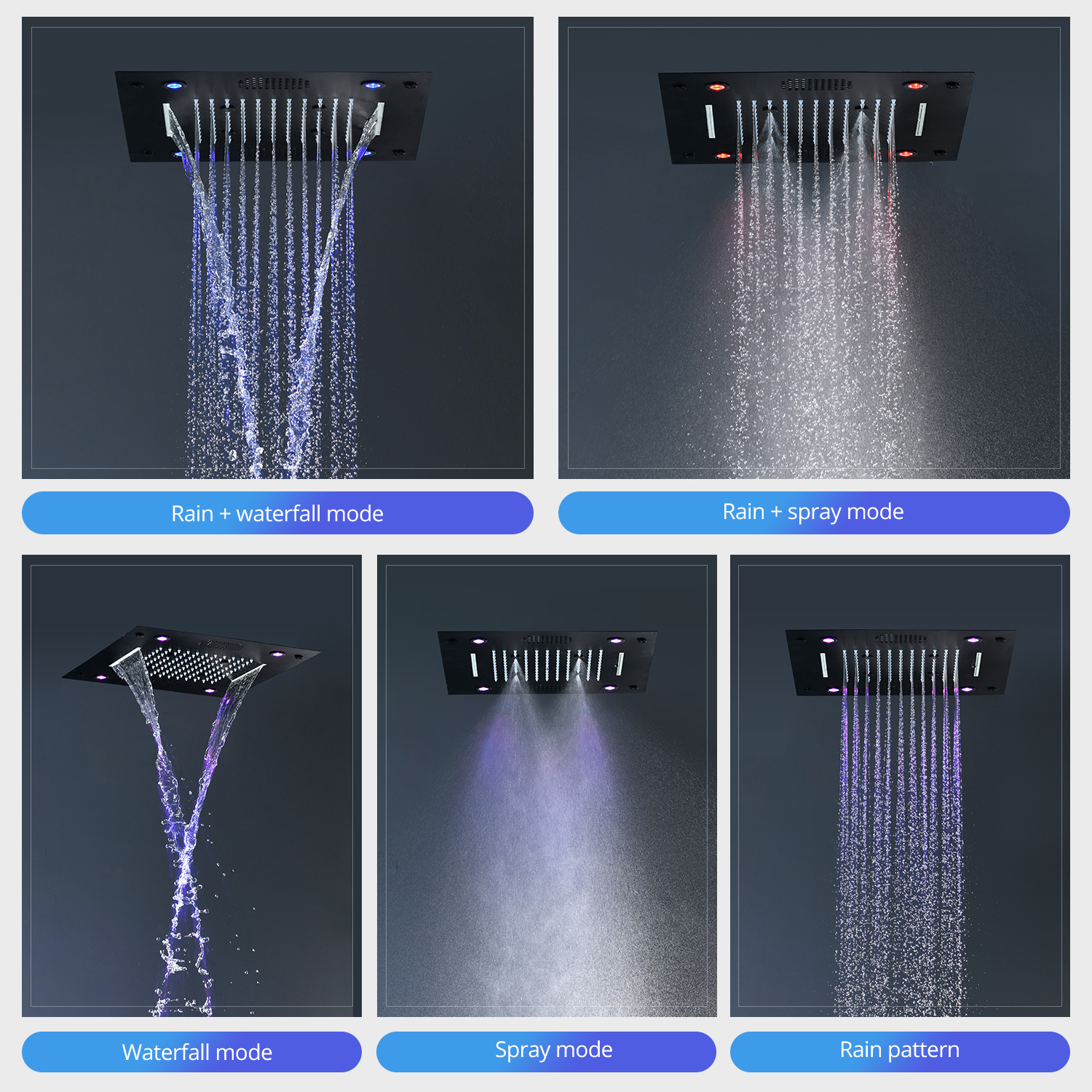 Newly Bluetooth Music Shower Faucet Bathroom Ceiling LED ShowerHead 16inch 304 Stainless Steel Bath Waterfall Rainfall System Panel