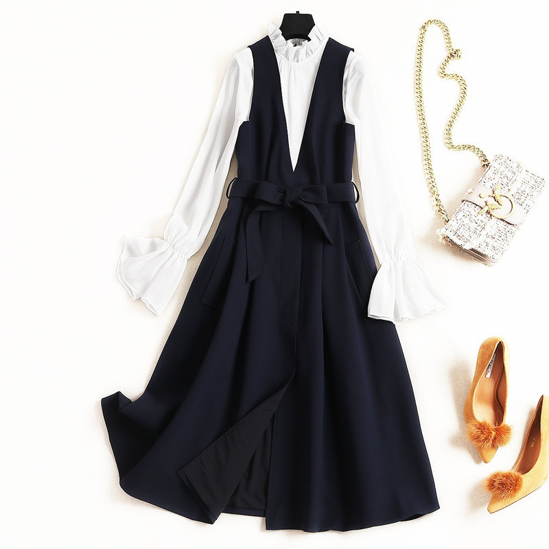 2019 Summer Fall Contrast Color Long Sleeve Crew Neck Blouse + Sleeveless Waist Belt Mid-Calf Dress Two Piece 2 Pieces Set OLB1450019, Multi
2019 Summer Fall Contrast Color Long Sleeve Crew Neck Blouse + Sleeveless Waist Belt Mid-Calf Dress Two Piece 2 Pieces Set OLB1450019, Multi