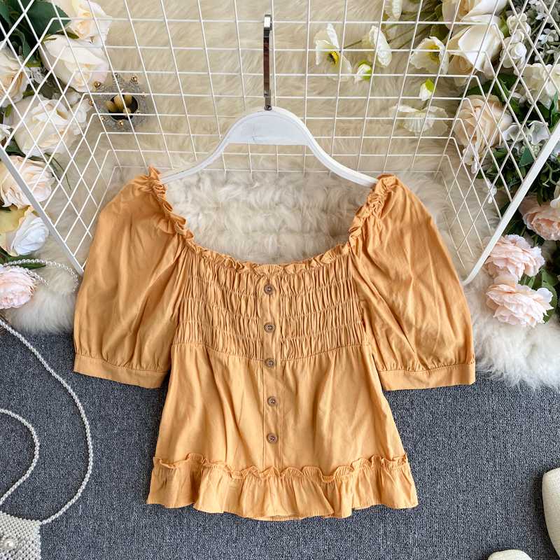 SINGRAIN Women Summer Solid Blouse Korean Romantic Basic Tops Streetwear Chic Ruched Tops Party French Style Puff Sleeve Blouses, White
SINGRAIN Women Summer Solid Blouse Korean Romantic Basic Tops Streetwear Chic Ruched Tops Party French Style Puff Sleeve Blouses, White