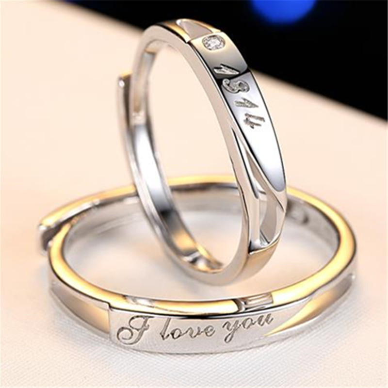Wholesale- Ring Set Opening Adjustable Men and Women Fashion 925 Sterling Silver Platinum Ring Anniversary Party Gift Jewelry