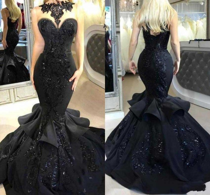 2020 Black Mermaid Evening Dresses Satin Sequins Applique Rhinestone Prom Dress Sweep Tarin Special Occasion Dresses, Silver
2020 Black Mermaid Evening Dresses Satin Sequins Applique Rhinestone Prom Dress Sweep Tarin Special Occasion Dresses, Silver