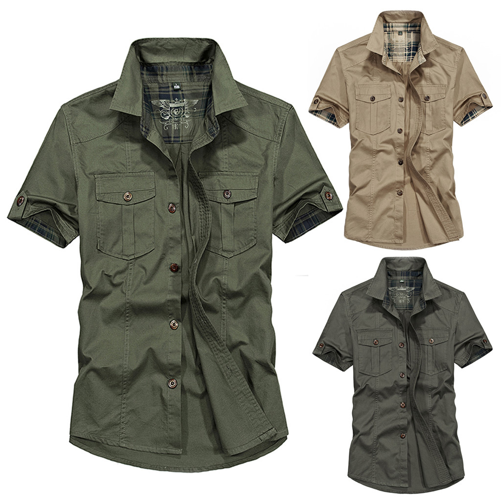 Vogue Men's Shirt Blouses Casual Fashion Solid Color Pockets Short Sleeve Shirt Top Blusa Masculina, Army green
Vogue Men's Shirt Blouses Casual Fashion Solid Color Pockets Short Sleeve Shirt Top Blusa Masculina, Army green
