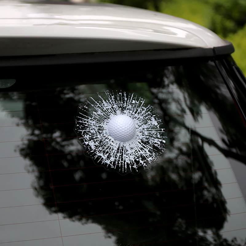 Car 3D Sticker White Golf Ball Football Basketball Tennis Baseball Hit Glass Window Windshield Creative Sticker