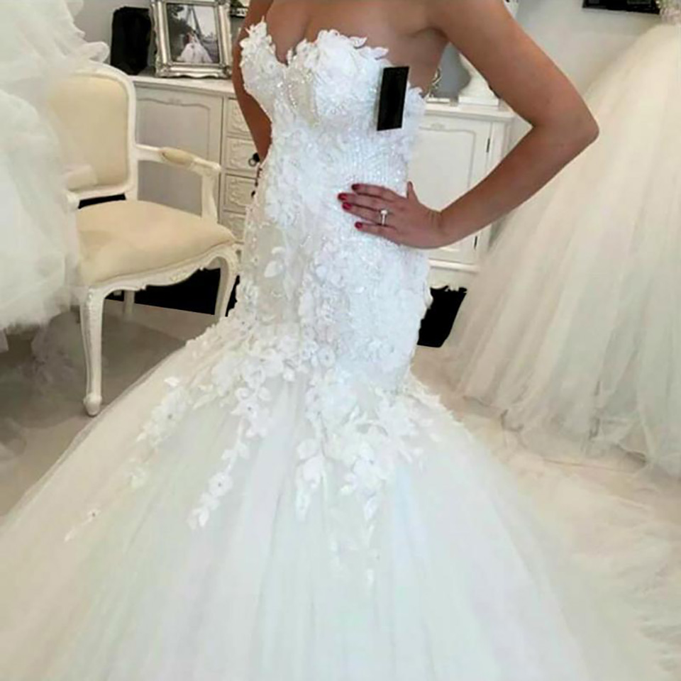 Hot Sale New Lace Mermaid Wedding Dresses Appliques Sweetheart Bride Dresses Elegant Wedding Gowns Custmize WD2290