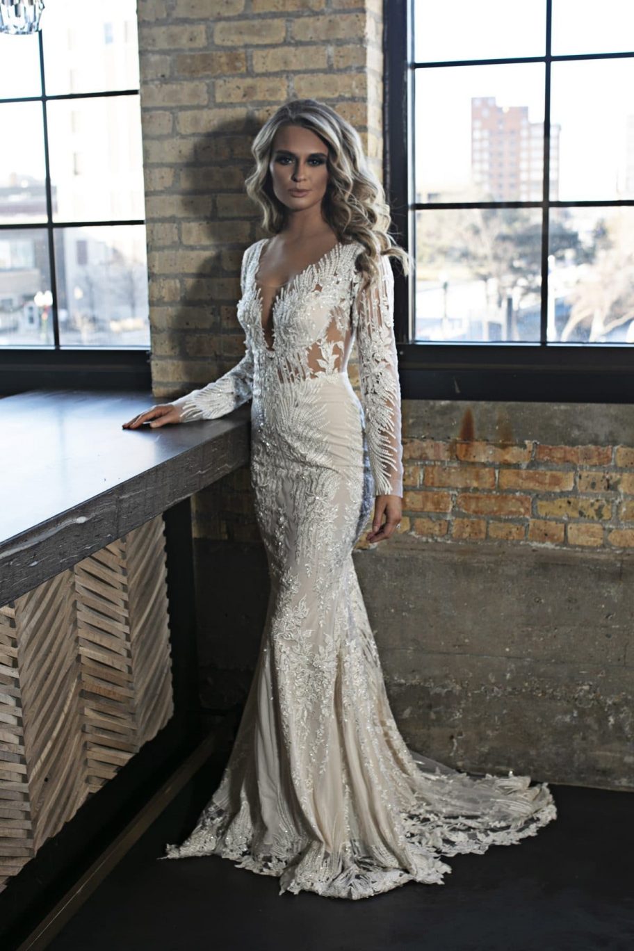 Elegant Mermaid Wedding Dresses V Neck Lace Applique Long Sleeve Wedding Dress Bridal Gowns Custom Made Robes De Mariée