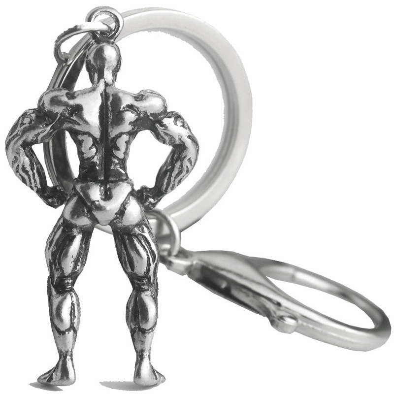 3D solid muscle man metal key chain creative fitness man key chain pendant