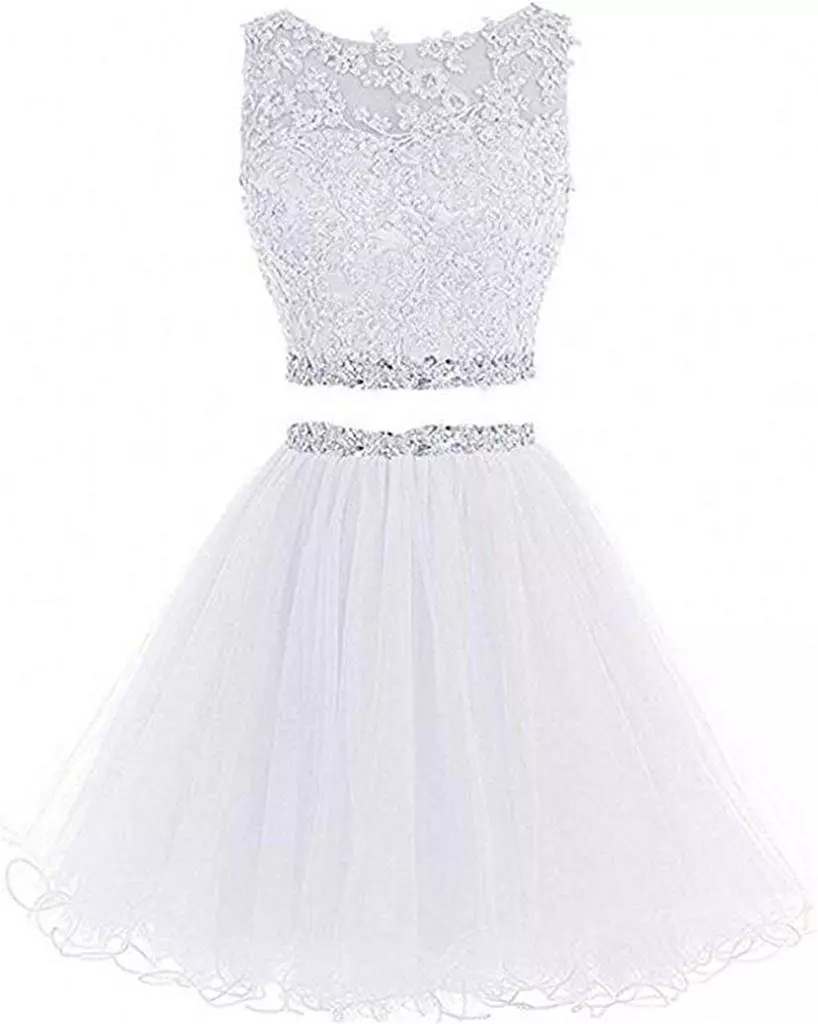 New Two Pieces Short Prom Dresses 2019 A Line Tulle Beaded Crystals Appliques Homecoming Graduation Cocktail Party Gown QC1302