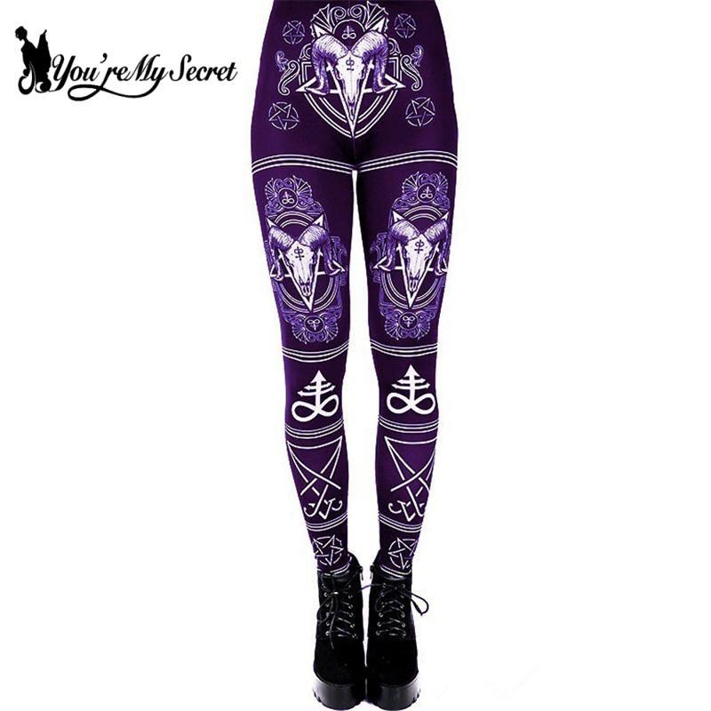 [You're My Secret] 3D Digital Printed Devil Satan Women Leggings For Fitness Goat Horn Hexagram Pants Elastic Workout Legin LY191202