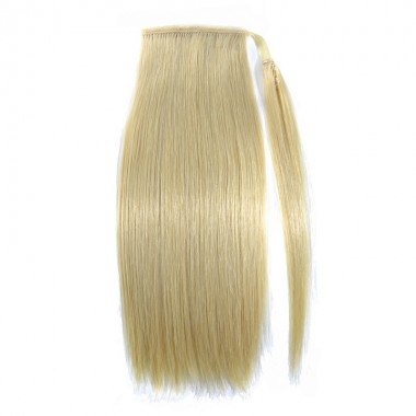 2019 New arrival 140g silky straight white blonde ponytail 613 ,wraps raw virgin human hair ponytail hairpiece top grade