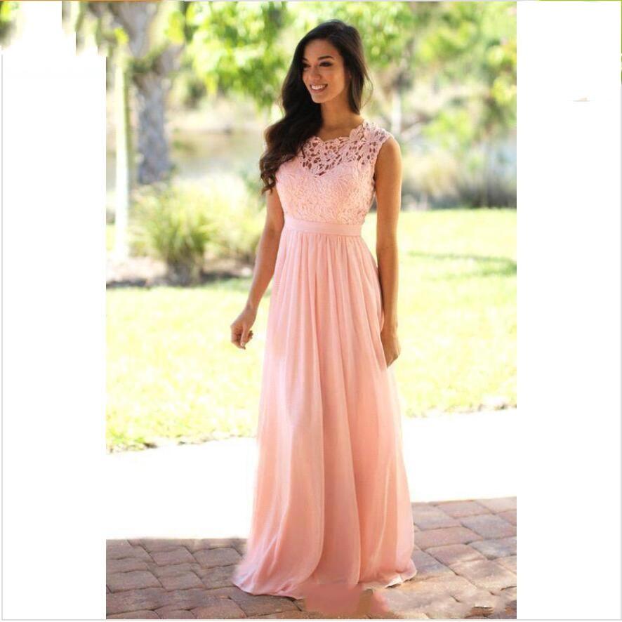 2019 New Peach Pink Cheap Bridesmaid Dresses Chiffon Floor Length Pleated Maid of Honor Dresses Long Wedding Party Dresses